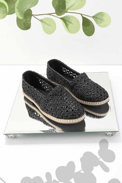 Bambi Schwarze gestrickte Damen-Espadrille aus echtem Leder K 01534070616