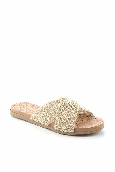 Bambi Beige Knitted Women's Slippers K04831026516