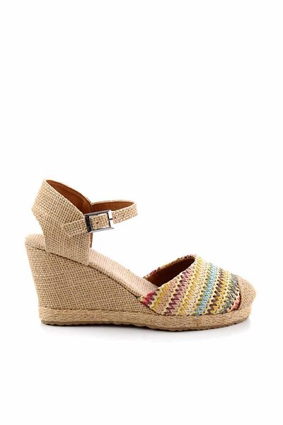 Bambi Multicolored Linen Women's Wedge Heeled Shoes K01874112018