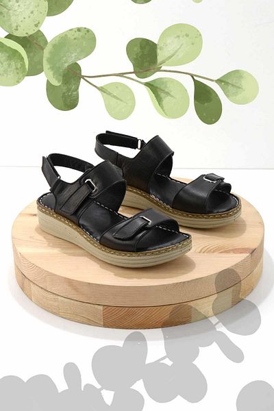 Bambi Black Leather Women's Sandals K05281205203