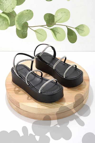 Bambi Black Lame Stone Women's Sandals K05197100809