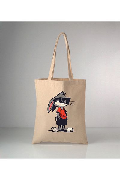 GİFTORA Funny Humor-16 Rabbit Printed Raw Cloth Bag 35X40 cm