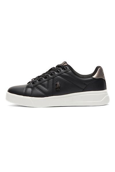 U.S. Polo Assn. Pantofi negri cu toc mic pentru femei - stil elegant cu șireturi, perfecti pentru ținute casual de zi cu zi