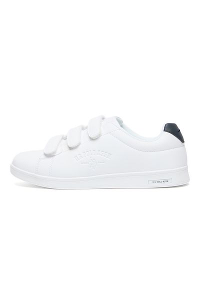 U.S. Polo Assn. Women's White Casual Sneakers with Black Accent - Velcro Strap Design and Comfort Cushioned Sole