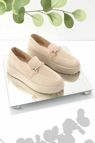 Bambi Beige Strickwaren Damen Loafer Schuhe K 01320425182