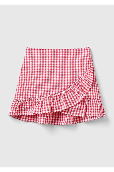 United Colors of Benetton Girl's Red All Patterned Wrap Skirt with Elastic Band on the Back