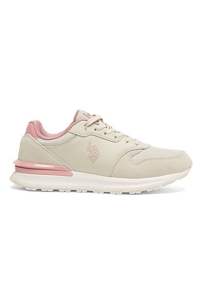 U.S. Polo Assn. Women's Lightweight Beige Sneakers - Elegant Design with Soft Pink Accents, Comfortable Casual Shoes