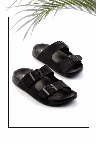 Bambi Μαύρες γυναικείες παντόφλες Nubuck K 04819301301