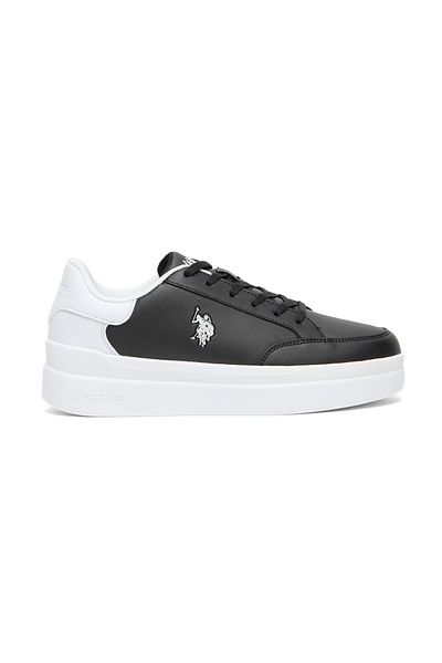 U.S. Polo Assn. Women's Black Low-Top Sneakers - Sleek Style with Lace-Up Design and Contrast White Heel Accent