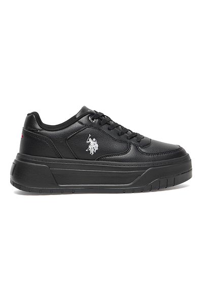 U.S. Polo Assn. Pantofi de sport casual, negri, eleganti, de damă - Talpă groasă cu căptușeală din spumă, design cu șireturi