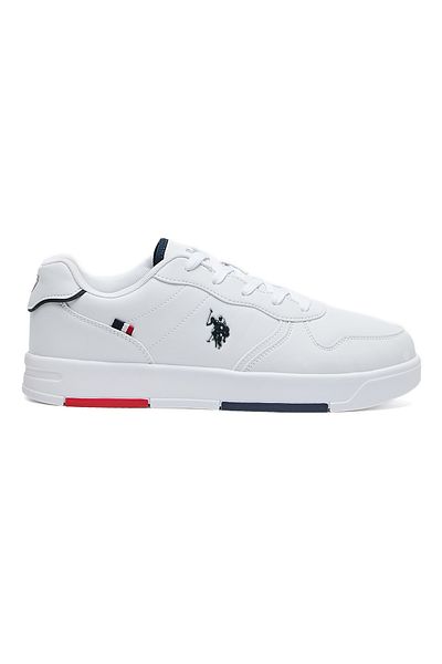 U.S. Polo Assn. Ανδρικά λευκά αθλητικά παπούτσια με χαμηλό τακούνι - Ελαφρύ, μινιμαλιστικό σχέδιο με κόκκινες και μπλε πινελιές