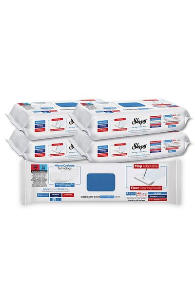 Sleepy Easy Clean Mop Wipes | Bleach & Blue Pine | 4X Large | 8-Layer | 200 Sheets | 50X4 Pack