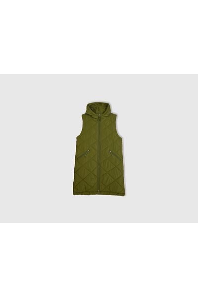 United Colors of Benetton Women's Khaki Sleeveless Long Quilted Coat