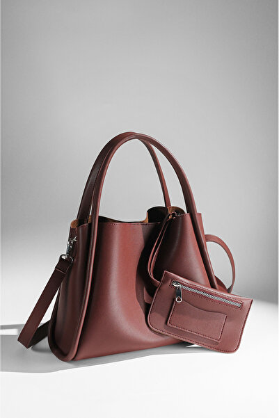 Rimense Women's Burgundy Faux Leather Wallet Hand and Shoulder Bag