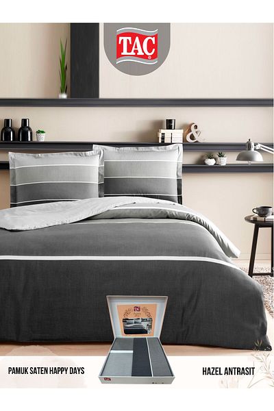Taç Hazel Anthracite Cotton Satin Double Bedding Set