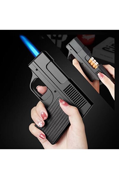 HEPBİMODA Sigara Kutusu Jet Turbo Çakmak Gaz Çakmak Tabanca Çakmak Rüzgar Geçirmez Çakmak