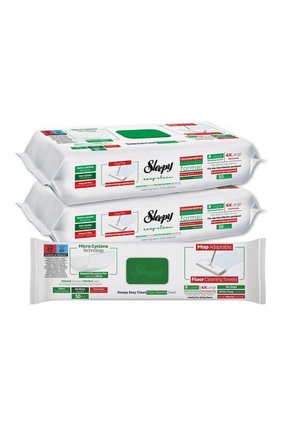 Sleepy Easy Clean Mop Wipes | White Soap Additive | 4X Large | 8-Layer | 100 Sheets | 50X2 Pack