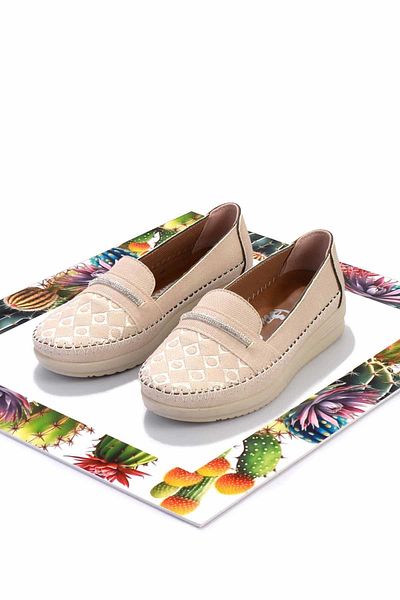 Bambi Béžové Lame Stone Dámské Loafer Boty K 01621073009