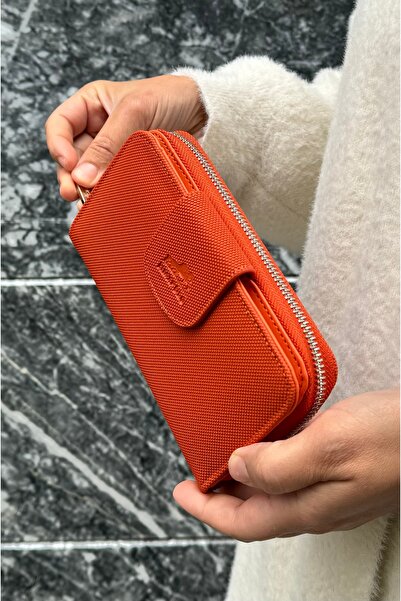 Just Polo Women's Orange Wallet 20 Cards, 1 Id Compartment, Snap Fastener and Zipper Closure Vegan Wallet