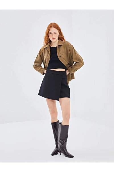 LC Waikiki LCW Vision Gri Kadın Beli Fermuarlı Düz Şort Etek