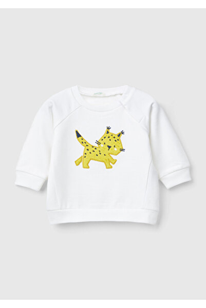 United Colors of Benetton Bebek Beyaz Önü Hayvan Motifli Bisiklet Yaka Reglan...