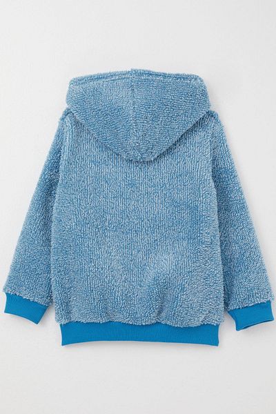 Breeze 9 Months-3 Years Baby Boy Blue Plush Cardigan with Hood and Zipper