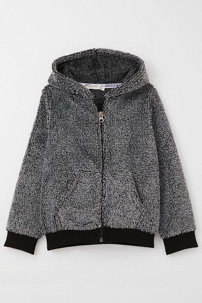 Breeze Baby Boy Plush Cardigan Hooded Zippered 9 Months-3 Years, Black