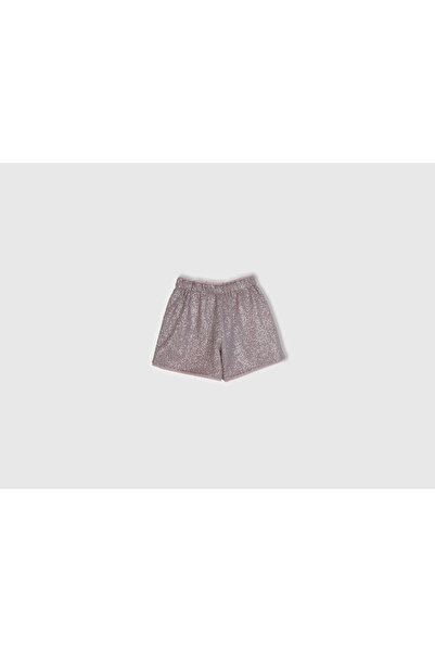 United Colors of Benetton Girl's Lilac All Patterned Elastic High Waisted Shorts