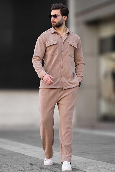 Madmext Camel  Kadife Erkek Gömlek Takım E7300