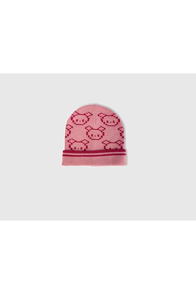 United Colors of Benetton Boy's Pink Stripe Detailed Animal Patterned Beret