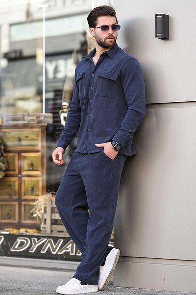 Madmext Ανδρικό πουκάμισο Navy Blue Velvet Κοστούμι E7300
