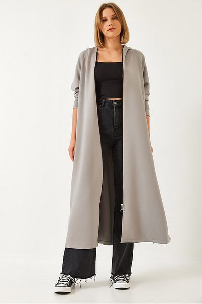 Bianco Lucci Dámský dlouhý svetr na zip s kapucí 8137 60351325