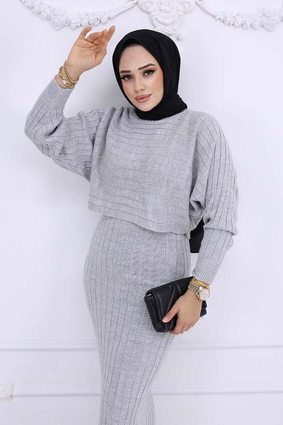 benguen Gray Corded Gilet Knitwear Set - 4045
