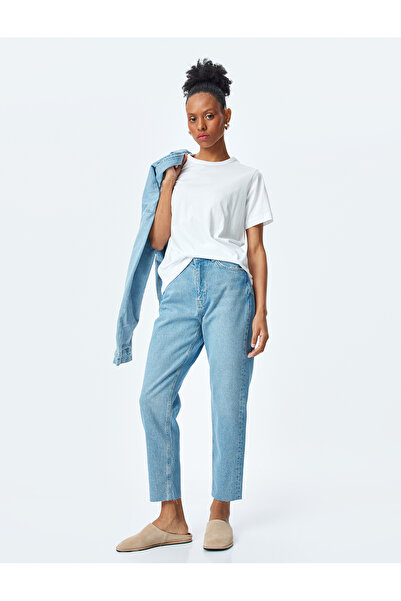 Koton Дамски дънки Mom Jeans - Висока талия, Свободна кройка, Индиго 5SAL40046MD