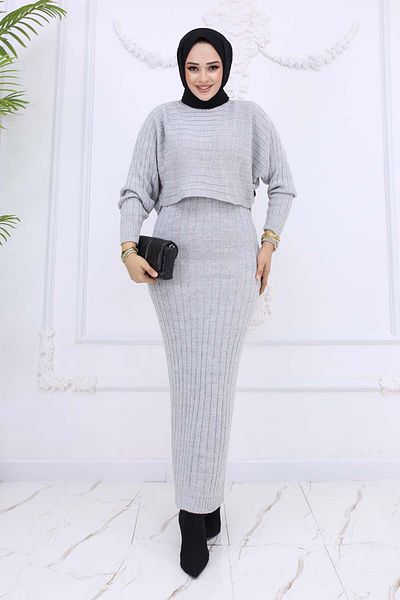 benguen Gray Corded Gilet Knitwear Set - 4045