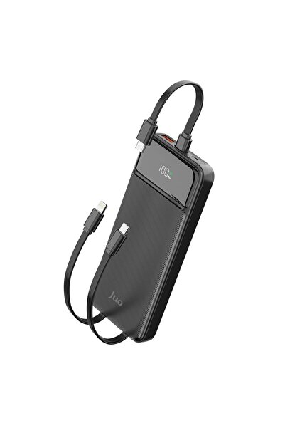 Juo 10000 mAh 22.5W Led Ekranlı Lightning ve Type-C Kablolu Powerbank Taşınab...