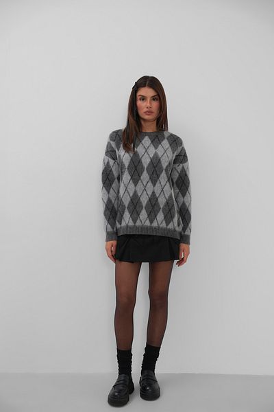 Black Fashion Diamond Patterned Raised Gray Sweater