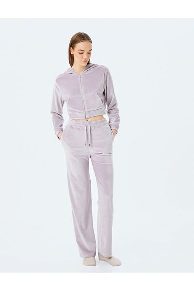 Koton Top de pijama din catifea cu glugă, cu buzunare cu fermoar