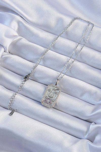 Store 316L سلسلة فولاذية فضية اللون أرجواني حجر الزركون قلادة التارو - TJ-BKO9238