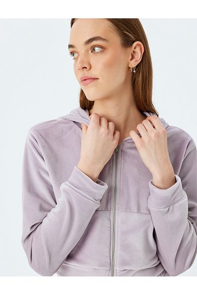 Koton Top de pijama din catifea cu glugă, cu buzunare cu fermoar