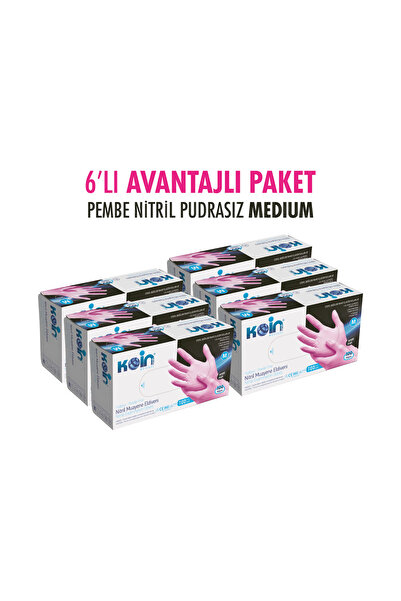 KOİN PEMBE NİTRİL PUDRASIZ KOİN MİDEUM 6LI AVANTAJLI PAKET