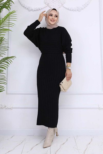 benguen Black Ribbed Gilet Knitwear Set - 4045