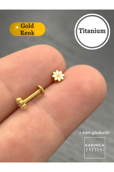 Karınca Piercing Papatya Minimal Titanyum Piercing Kulak Küpesi Earcuff Labret Dudak Conch Flat Forward Helix Tragus