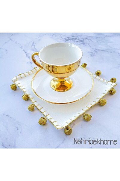 NehiripekHome Gold Ponponlu Şık Sunum Peçetesi(KREM)1 Adet