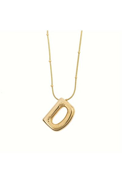 OSMANLI GÜMÜŞ Kadın Çelik Kolye - Altın Kaplama D Harfi Balon Harf Kadın Kolye