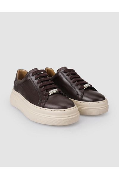 Cabani 100% Genuine Leather Brown Lace-Up Women's Sneakers