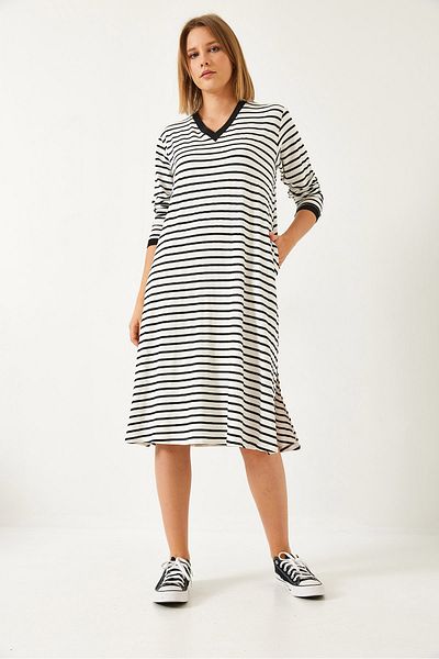 Bianco Lucci Women's V Neck Striped Long Dress 8146 60351334