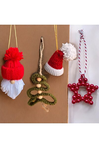 Bonolupo مجموعة زينة شجرة عيد الميلاد مكونة من 4 قطع مصنوعة يدويًا: سانتا مع ...