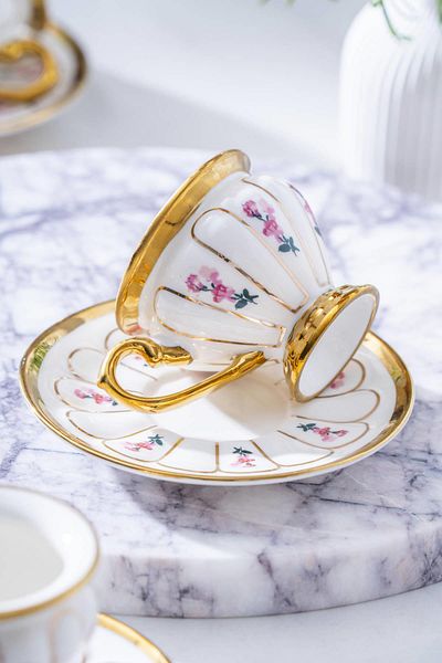 ACAR Scarlet White Coffee Cup Set for 6 People - 90 ml