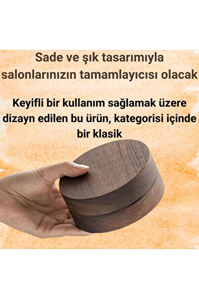 Polham Paslanmaz Çelik Yuvarlak Ultra Şık Küllük, Kapaklı Ceviz Ağacı Paslanmaz Çelik Kül Tablası Go